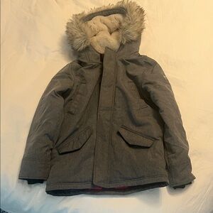 Abercrombie & Fitch Kids Gray Puffer Jacket with Faux Fur Hood